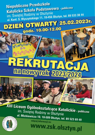 Katolicki Zespół Edukacyjny im. Świętej Rodziny w Olsztynie rozpoczął nabór na rok szkolny 2023/2024