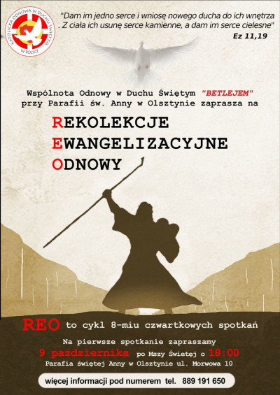 REKOLEKCJE EWANGELIZACYJNE ODNOWY ŻYCIA W DUCHU ŚWIĘTYM REO [09.10.2025r.]